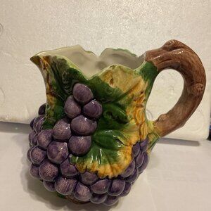 Ceramic Pitcher Italian Grape Full Glaze Niemen Marcus Inside&Out Except Bottom